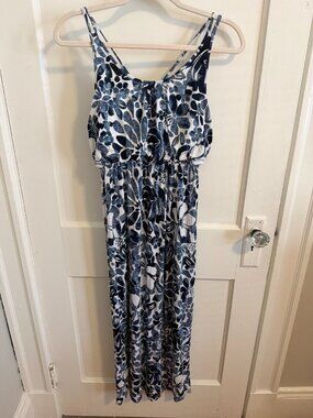 LOFT Outlet Petite Floral Maxi Dress | XSP | Blue & White Strappy Dress